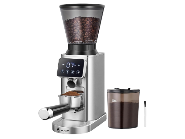 AMZCHEF Burr Coffee Grinder 48 Settings Metallic Silver