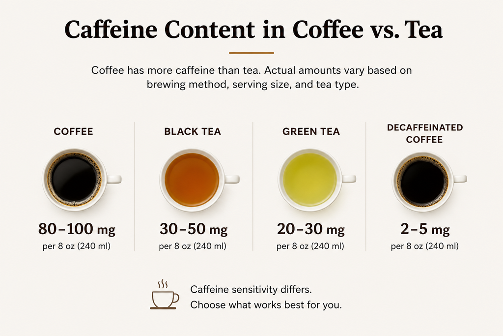 Caffeine Content in Coffee vs. Tea
